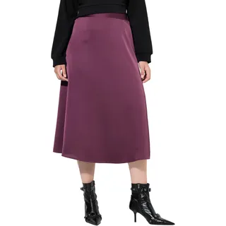 Ulla Popken Damen große Größen Übergrößen Plus Size Satin-Midirock, A-Linie, Komfortbund dunkel weinrot 54+ 822534350-54+