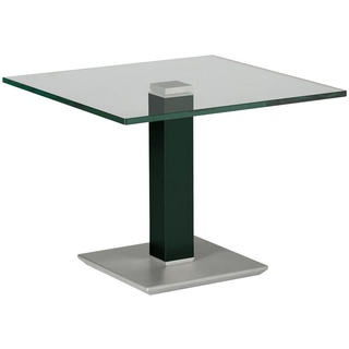 Xxxl Beistelltisch , Grün, Edelstahlfarben , Metall, Glas , quadratisch , eckig, Säule, Bodenplatte , 60x46-65x60 cm , höhenverstellbar , Wohnzimmer, Wohnzimmertische, Beistelltische, Beistelltische Metall