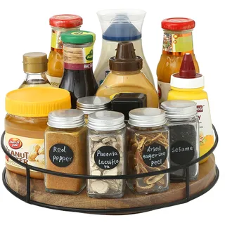 YUNISS Drehteller Organizer Holz, Drehbar Lazy Susan Gewürzregal Küchen Organizer, Drehplatter Organizer Für Schrank Kühlschrank Küchen Arbeitsplaatte (Holzfarbe, 26 cm)