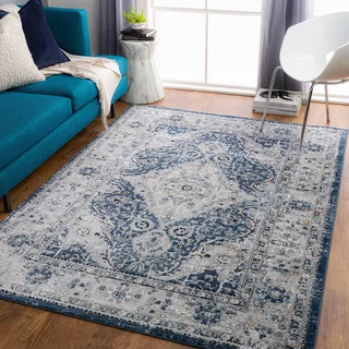 livabliss Vienna Vintage groß - Orientalischer Wohnzimmer 200x275 cm, Esszimmer, Schlafzimmer - Boho Kurzflor einfache Pflege - Grau und Blau