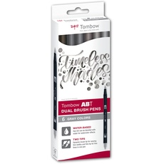 Bild ABT Dual Brush Pen, Grey Colors, Stift mit zwei Spitzen, perfekt fürs Hand-Lettering und Bullet Journal, wasservermalbar, ABT-6C-6 6er Set