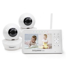 Babysense Babymonitor mit Geteilter Bildschirm 4,3“, Video Babyphone mit Zwei Kameras, PTZ-Funktion, Reichweite 300m (freien Raum), Nachtlicht, Zwei-Wege-Kommunikation, Nachtsicht, Schlaflieder