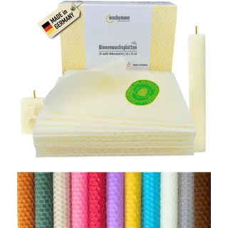 Wachsmann 20 Bienenwachsplatten aus Deutschland, weiß, Wachsplatten 20 x 15 cm, Bienenwachs Kerzen selber Machen, Kerzenwachs