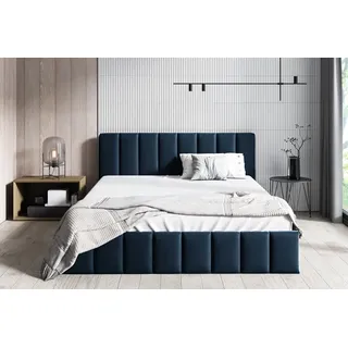 BETTSO Doppelbett Polsterbett Bett mit Kopfstütze und Bettkasten NINA 140 x 200 cm Blau Dunkelblau - Blau, Dunkelblau
