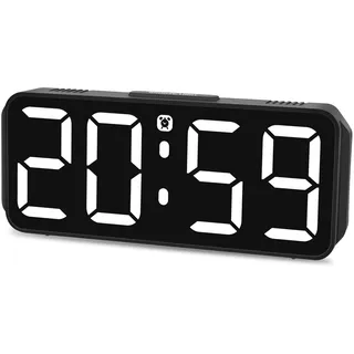 Eachui Wecker Digital Ohne Ticken wecker für Kinder Kleiner Uhr Lautstärke und Helligkeit Einstellbar Snooze Funktion 12/24 Stunden Netzbetrieben(Weiß)