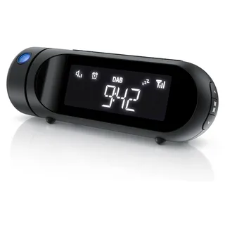 Bearware Radiowecker mit Projektor 3 Stufen dimmbar, DAB, DAB+, FM, Projektionswecker, 20 Speicherplätze, Wecker digital, Sleep-Timer, Snooze, Display 4 Stufen dimmbar, USB-Port, 2 Alarmzeiten, Walnuss - Schwarz