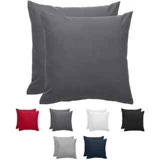 Komfortec Kissenbezug 2er Set - 100% Mikrofaser, Weich & Atmungsaktiv, mit Reißverschluss - Kopfkissenbezug - Waschbar & Pflegeleicht - Anthrazit - 40 x 40 cm