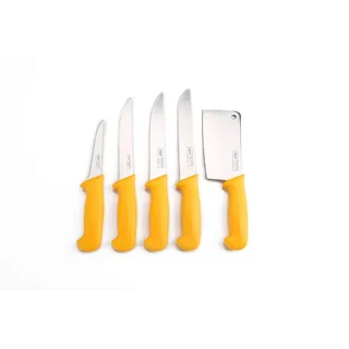 SHOV Metzgermesser Küchenmesser Schlachtermesser Stechmesser Fleischerbeil Hackmesser Hackbeil Messer 5 teilig Edelstahl Rostfrei Profiqualität