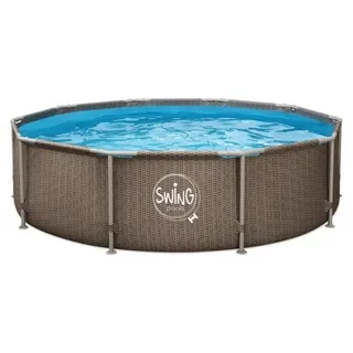 SWING Frame Rattan Pool 3.05×0.76 m rund – Aufstellpool Garten,Stahlrahmen, 4.5 m3