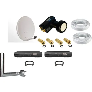 SET Sat Anlage 2 Teilnehmer 60 Antenne + HD Receiver+Kabel + LNB Twin+Wandhalter