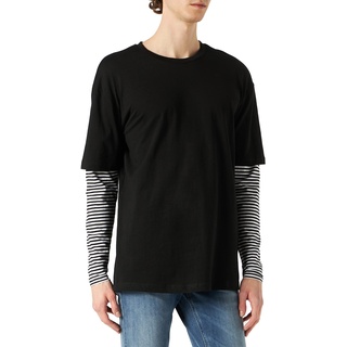 URBAN CLASSICS Oversized Double Layer Striped LS Tee in Schwarz, Größe XXL