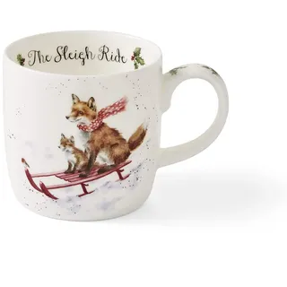 Wrendale Designs Schlittenfahrt Tasse Fuchs und Junge auf Schlitten