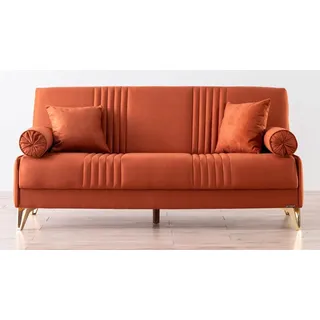 s Dreisitzer Sofa mit hochwertigem Stoffbezug in Beige und Orange
