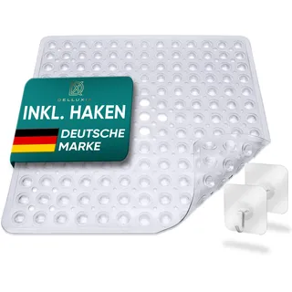 Delluxia Duschmatte 53x53 cm, INKL. 2 Haken | Antirutschmatte Dusche Badematte schimmelresistent & maschinenwaschbar | Duscheinlage BPA frei & latexfrei | Transparent