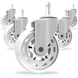 COSYLAND Bürostuhl Rollen - 5er Set Rollen für Bürostühle - Super Leise und Weiche für Hartböden, Parkett, Teppich, Laminat, Keine Bodenschutzmatte Nötig (Nicht für 1KEA), 11x22mm, Weiß