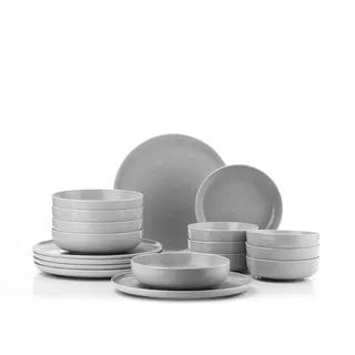 Kutahya Porselen Moderna Geschirrset 18-teilig – Tafelservice für 6 Personen in Grau – Modernes Porzellan Set mit Flach-, Suppentellern & Schalen – Spülmaschinengeeignet, Skandinavisches Design