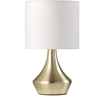 ONLI Tischlampe Gold aus satiniertem Metall und Lampenschirm aus weißem Stoff 6 W