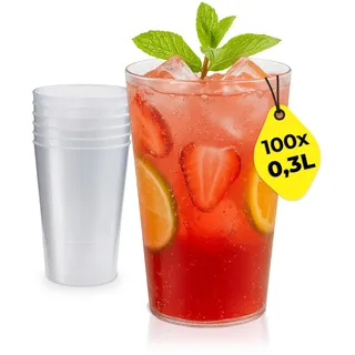 Silverkitchen 100x Mehrweg Plastikbecher 0,3 L – Stapelbare Partybecher - Spülmaschinenfeste Hartplastik Becher für Events, Partys & Gastronomie