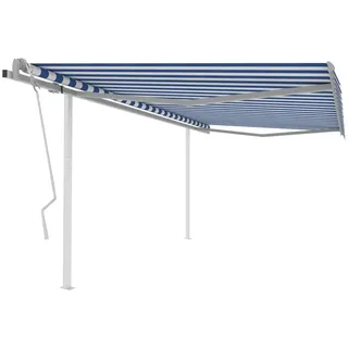 The Living Store Markise Manuell Einziehbar mit Pfosten 4x3 m Blau & Weiß - Blau