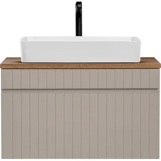 Waschtisch Unterschrank 80 cm Keramik Aufsatzwaschbecken IRAKLIO-56-CASHMERE Kaschmir Eiche Nb. B/H/T ca. 80,4/59,5/46 cm - Beige