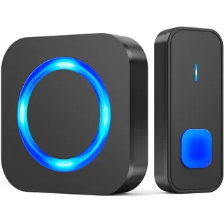 SURFOU Funkklingel, Türklingel Funk Klingel Kabellos Haustürklingel mit Plug-in-Empfänger 400m Reichweite mit Aussen Wasserdicht, 55 Klingeltönen 5 Lautstärken, Blinkende LED, Schwarz