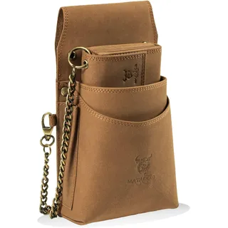 MATADOR Kellnerbörse Leder #VICIO inkl. XXL Kellnertasche mit Gürtel Schlaufe, Luxus Kellner Geldbörse mit edler Geschenk Box und RFID Schutz inkl. robuster Metall Kette, Braun Hell