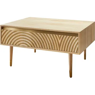 DeLife Couchtisch Budaya 80x60 cm Mango Natur 2 Schubfächer Fuß rund