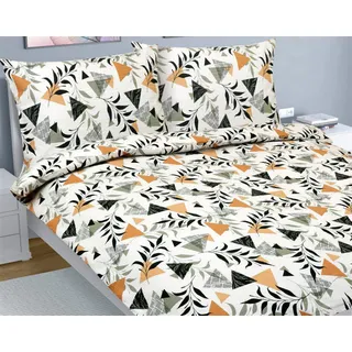 Krepp-Bettdecke Leinen - 1pc 240x220, 70x90 - creme, orange, grau - Creme, Orange, Grau