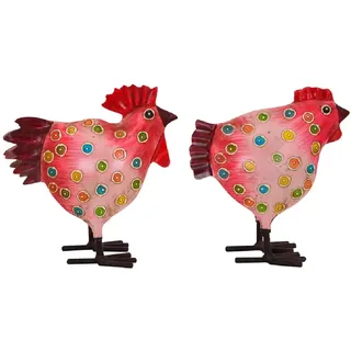 Exner dekorativer Deko-Hahn Deko-Huhn Garten-Deko Metall bemalt Preis für 2 Stück 4 Farben zur Auswahl (pink)