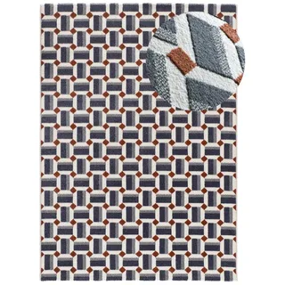 Atticgo Kurzflorteppich Blau / Weiß Amara 160/230 cm , Blau, Weiß , Textil , Grafikmuster , Rechteckig , 160x230 cm , Oeko-Tex® Standard 100 , antistatisch, für Fußbodenheizung geeignet, pflegeleicht , Teppiche und Böden, Teppiche