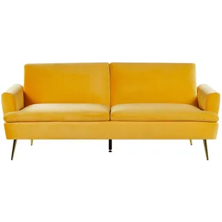 Beliani 3-Sitzer-Schlafsofa Samtstoff Gelb Vettre , Textil , 210x88x84 cm , Babymöbel & Kindermöbel, Kinderzimmer & Jugendzimmer, Schlafsofas