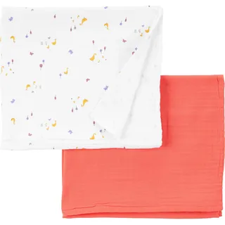 Simple Joys by Carter's Neutral's Baumwoll-Gaze-Decke, Pfirsich/Elfenbein-Ente, OSZ, 2er-Pack, Orange/weiße Enten, One Size