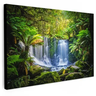 MuchoWow Leinwandbild Dschungel - Wasserfall - Australien - Pflanzen - Natur Wanddeko 90x60 cm , Dunkelgrün , Textil , Kiefer , Rechteckig , 90x60 cm , FSC 100% , gerahmt , Bilder & Rahmen, Bilder, Leinwandbilder
