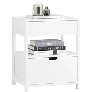 SoBuy Nachttisch mit 2 Schubladen 45 x 55 x 38 cm Weiß