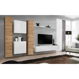 Wohnwand Weiß Holzmöbel Schrank Designer Wandschrank Komplett Wand Regal - Weiß