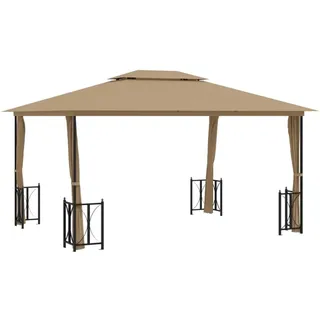 Pavillon mit Seitenwänden & Doppeldach 3x4 m Taupe - Taupe