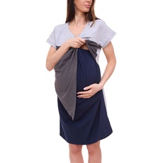 neun 9 Monate Damen Umstands-Kleid asymetrisches Baumwoll-Kleid 32879759 Grau/Blau