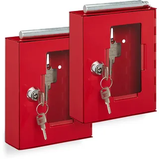 Relaxdays Notschlüsselkasten 2er Set mit Glasscheibe 0 cm rot