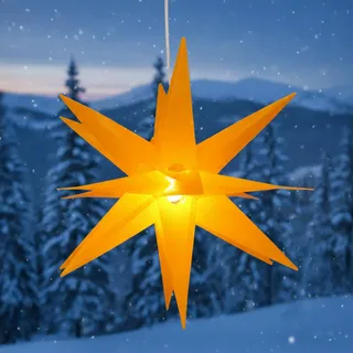 3D Außenstern Kaspar, Faltstern 18 Spitzen, Ø 55 cm 230V E14 gelb offen | Wetterfest, aus Polypropylen, einfache Montage, ideal für Terrassen und Gärten, inkl. 4 m Gummileitung, E14 LED Leuchtmittel