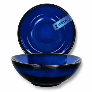 Urban Lifestyle Ramen Schüssel Set 2er "Yuna", Keramik Ramen Bowl Ø 20 cm,1000ml, schwarz/blau schattierte Glasur, Reisschale, Suppenschüssel & Salatschüssel