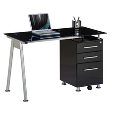 Bild Schreibtisch NERO Schwarz Büro Computertisch mit Stauraum, Schubladen abschließbar