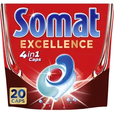 Somat Excellence 4in1 Caps (20 Caps), schnellauflösende Spülmaschinentabs, Somat Caps für exzellente Reinigung & Glanz sogar im Eco-Programm & bei niedrigen Temperaturen
