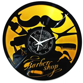 Instant Karma Clocks - Vinyl Wanduhr Vintage Schallplatten-Design handgemachte Dekor Friseur Modernes Design Barber Shop Bart Friseursalon (Schwarz und Gold B2)