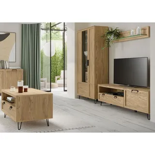 Feldmann-Wohnen Wohnzimmer-Set Limbo Eiche Artisan 4-teilig , Braun , Holz , 12 Fächer , 2 Schubladen , Rechteckig , 255x200x42 cm , Wohnzimmer, Wohnwände