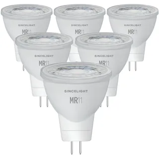 SINCELIGHT LED MR11 Reflektorlampe Ø35mm mit GU4-Sockel, 3W, 280 Lumen Ersetzt 25 Watt Halogenlampen, Farbwiedergabeindex RA≈92, Kaltweiß 6000K, 38°Ausstrahlungswinkel, 6er-Pack