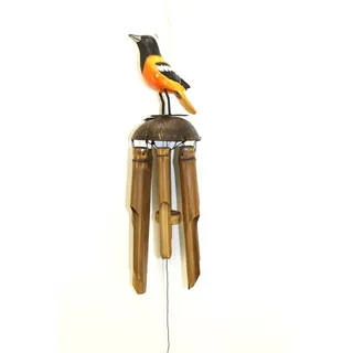 Ca. 100cm Windspiel mit einem Vogel sitzend auf Einer halben Kokosnuss Bambus Klangspiel Guter beruhigender Klang
