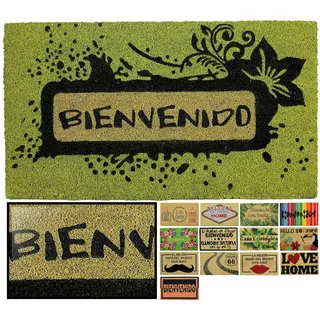 LucaHome Fußmatte, Kokosmatte, natürlich, 40 x 70 cm, rutschfest, Kokosmatte, Willkommen in Gelb, saugfähig, für den Eingangsbereich, ideal für den Innen- und Außenbereich