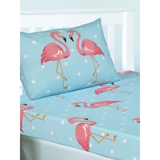 Spannbetttuch "Fifi", Flamingo Set AG2676 (Doppelbett) (Blau/Pink) - Blau