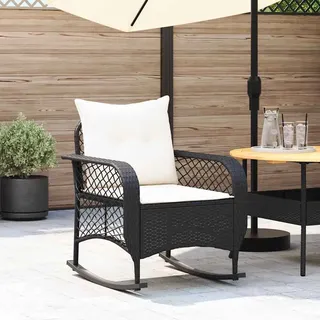 Garten-Schaukelstuhl mit Kissen Schwarz Poly Rattan, Gartenstühle Design Möbel - Schwarz