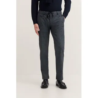 Chinohose BUGATTI "Slim Fit", Herren, Gr. 33, Länge 30, blau (370, marine), 87% Polyester, 9% Viskose, 4% Elasthan, Glencheckmuster, slim fit, Hosen Chinohose, Glencheck mit Stretch & Kordelzug